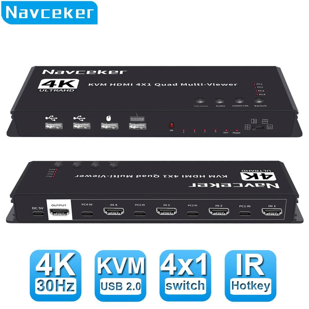 Navceker KVM HDMI ȣȯ Ƽ , IR  ɸ ġ, 4K, 4 in 1 Out, 1080P  ũ